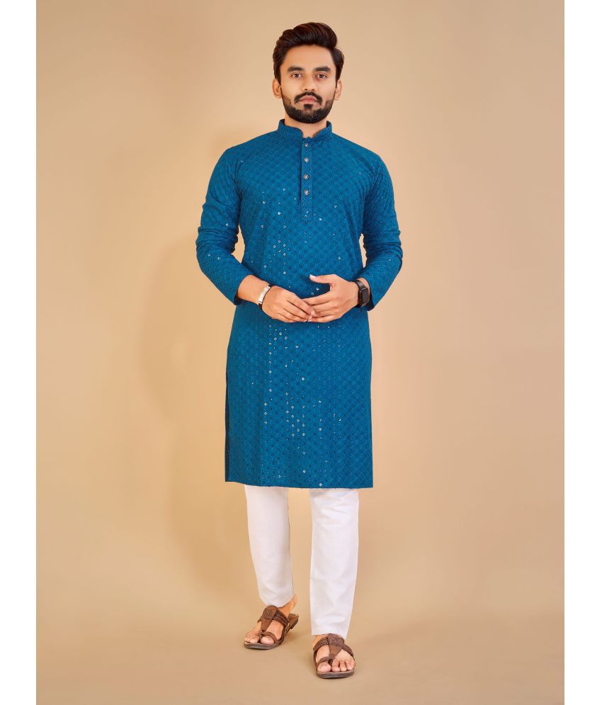     			Balaji's - Blue Cotton Regular Fit Men's Kurta Pyjama Set ( Pack of 1 )