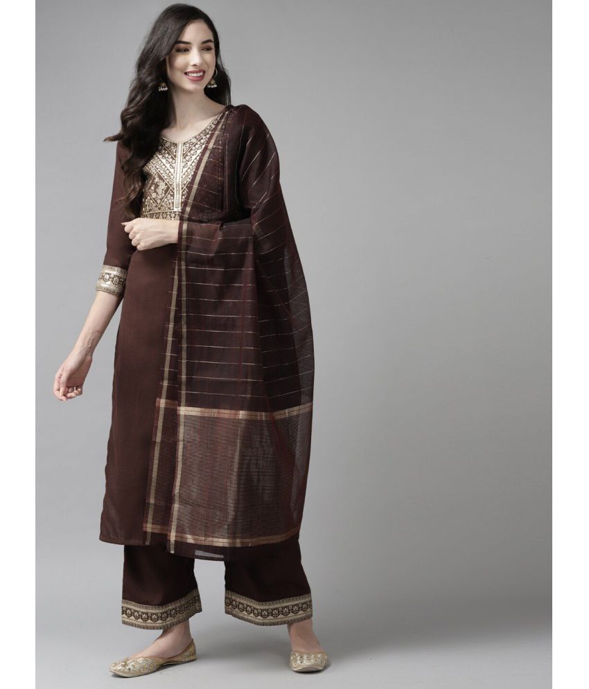     			Estela - Brown Straight Cotton Women's Stitched Salwar Suit ( Pack of 1 )