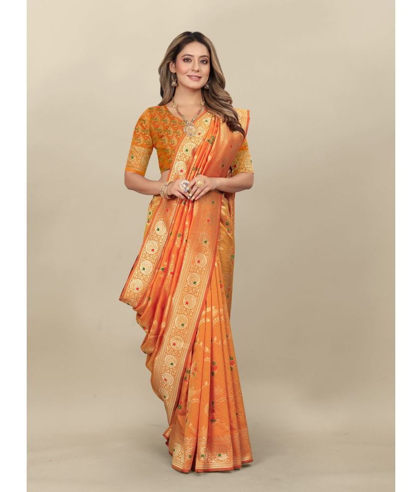     			Gazal Fashions - Orange Banarasi Silk Saree With Blouse Piece ( Pack of 1 )