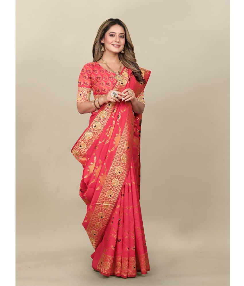     			Gazal Fashions - Pink Banarasi Silk Saree With Blouse Piece ( Pack of 1 )