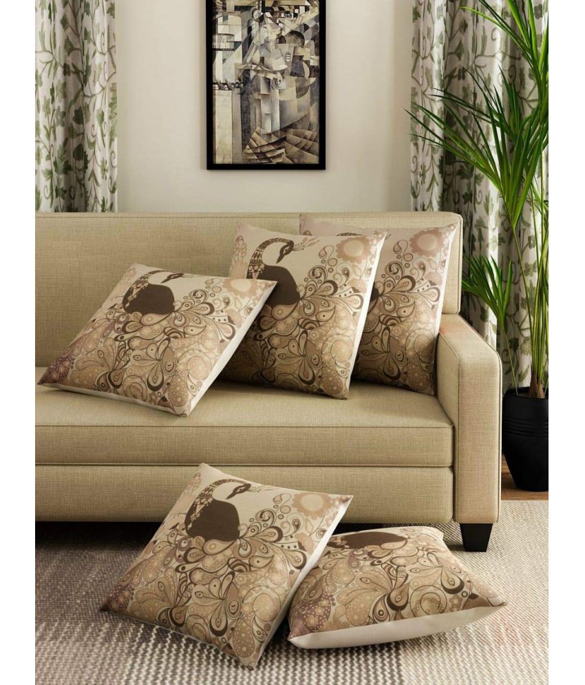     			Koli collections Set of 5 Jute Birds Square Cushion Cover (40X40)cm - Beige