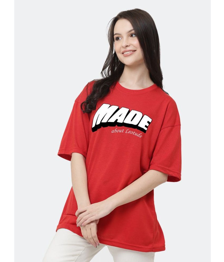     			Leotude - Red Cotton Blend Oversized Women's T-Shirt ( Pack of 1 )