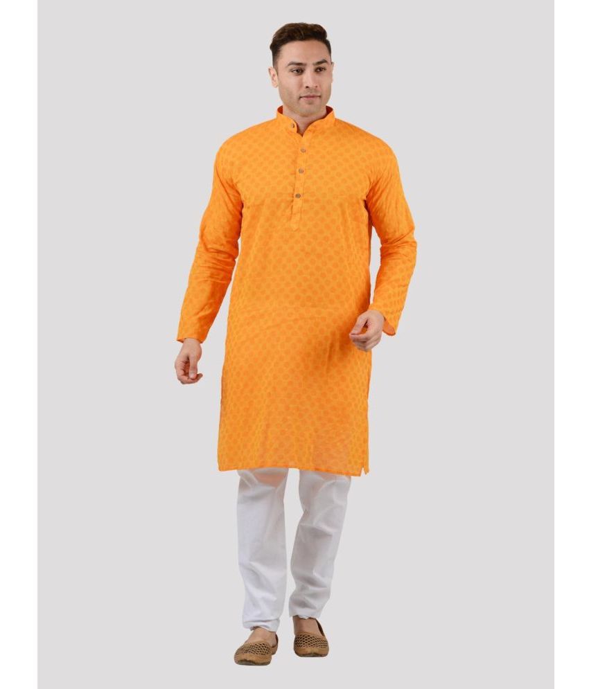     			Maharaja - Orange Cotton Blend Regular Fit Men's Kurta Pyjama Set ( Pack of 1 )