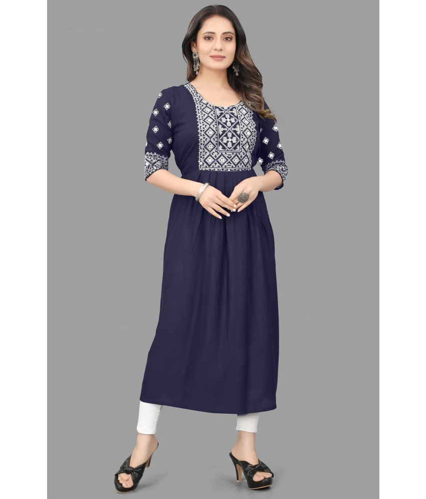     			QPEEZ - Blue Rayon Women's Flared Kurti ( Pack of 1 )