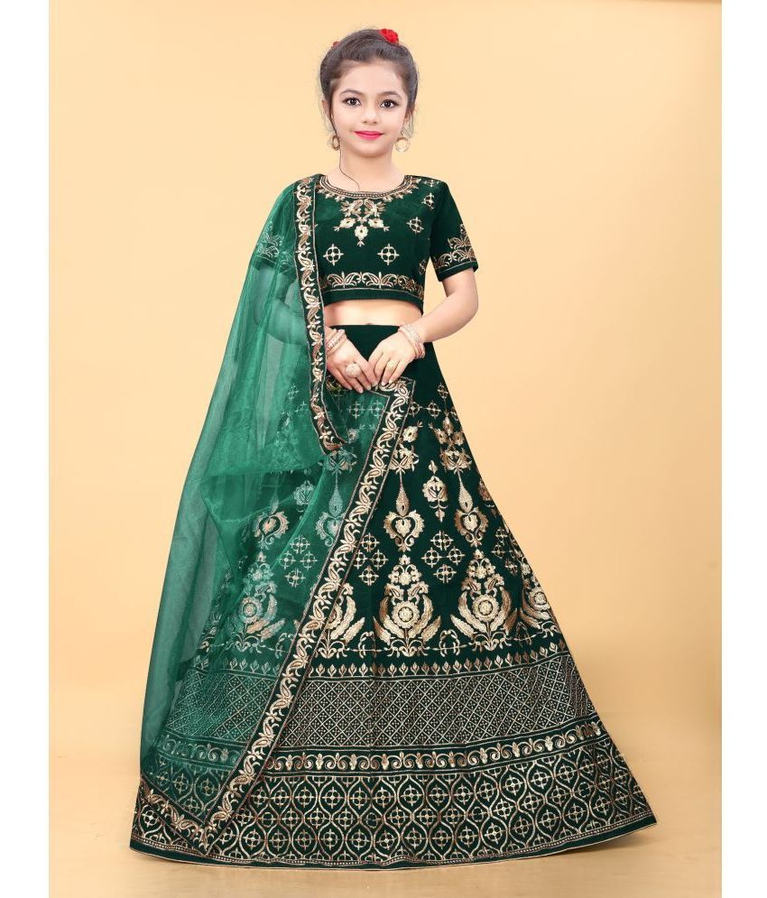     			Apnisha Velvet Lehenga Choli Set For Girls ( Pack of 1 , Green )