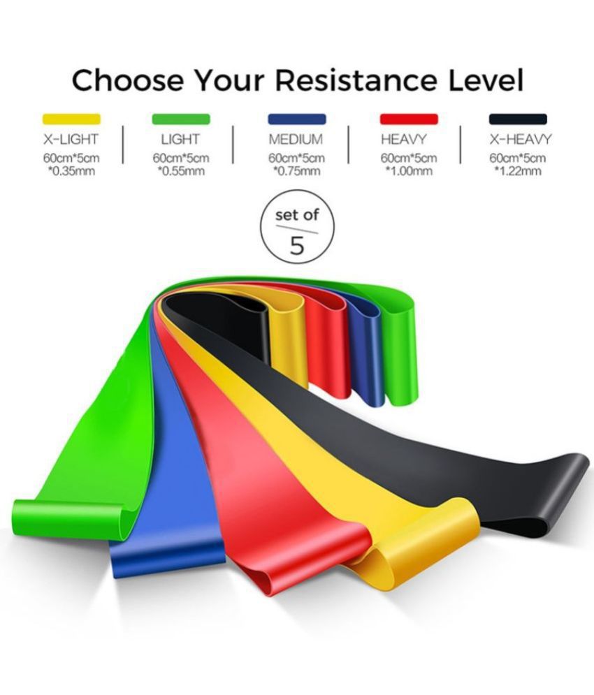     			Exercise Resistance Loop Bands, 12-inch, Set of 5 Premium Resistance Exercise Bands for Physical Therapy, Rehab, Stretching, Home Fitness, Yoga and More - Bonus Home Gym Workout Chart