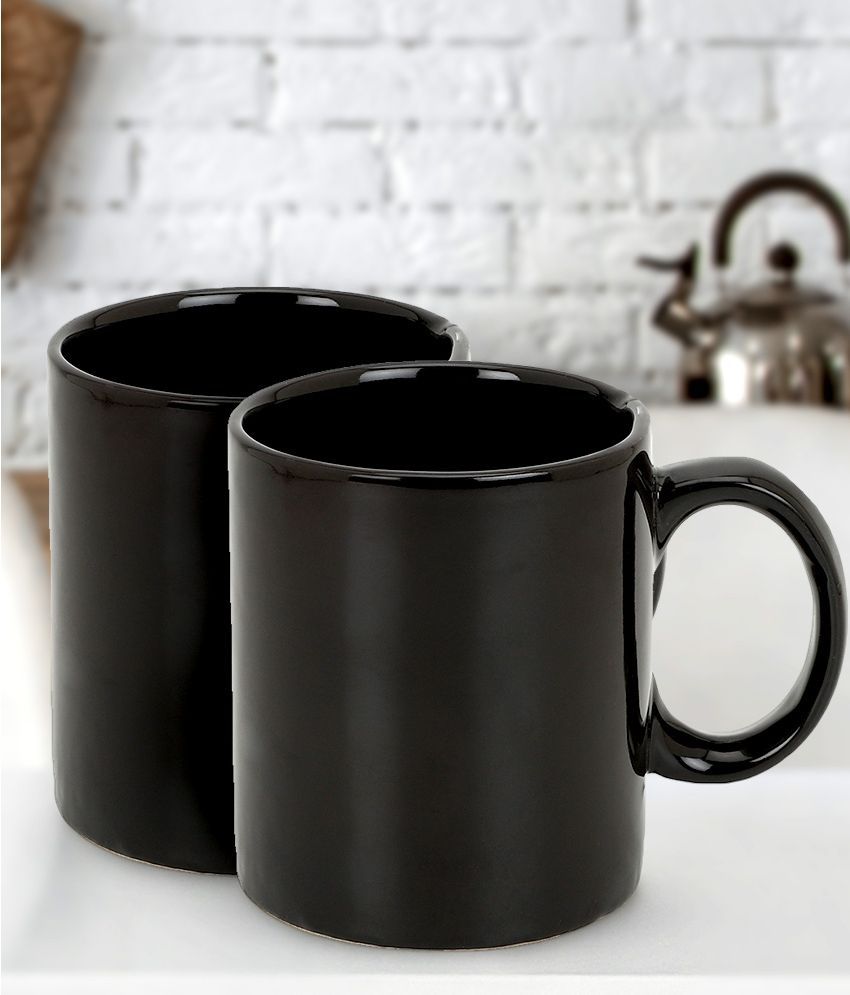     			HOMETALES - Black Classic Round Ceramic Milk And Coffee Mug, 330ml each, (Pack of 2)