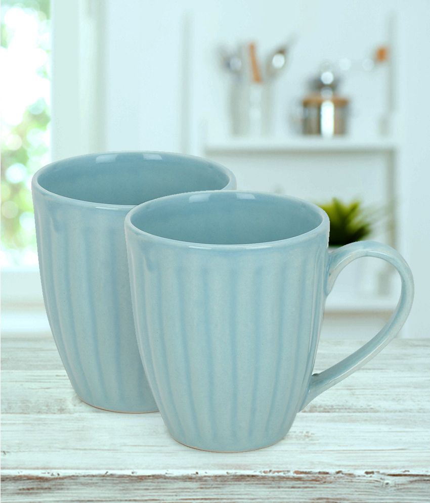     			HOMETALES - Blue Pastel Premium Ceramic Milk And Coffee Mug, 330ml each, (Pack of 2)