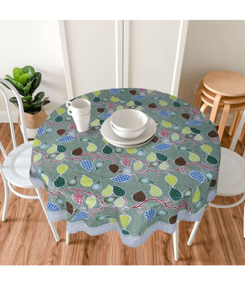     			HOMETALES Printed PVC 4 Seater Round Table Cover ( 152 x 152 ) cm Pack of 1 Green
