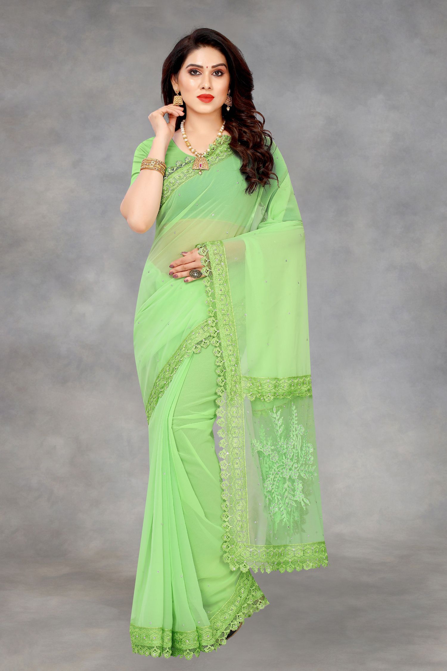     			JULEE - Light Green Georgette Saree With Blouse Piece ( Pack of 1 )