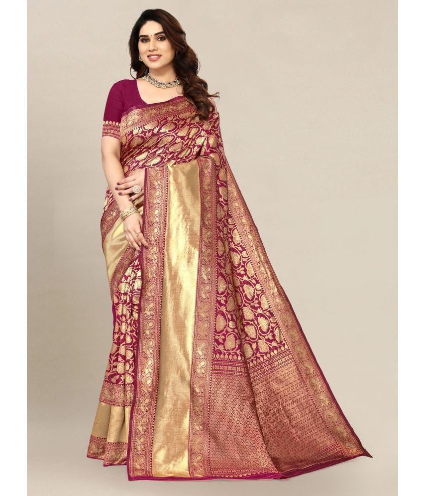     			Om Shantam Sarees - Multicolour Banarasi Silk Saree With Blouse Piece ( Pack of 1 )