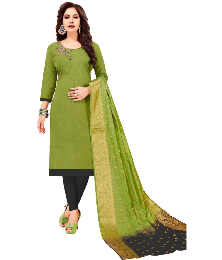     			Royal Palm - Unstitched Green Cotton Dress Material ( Pack of 1 )