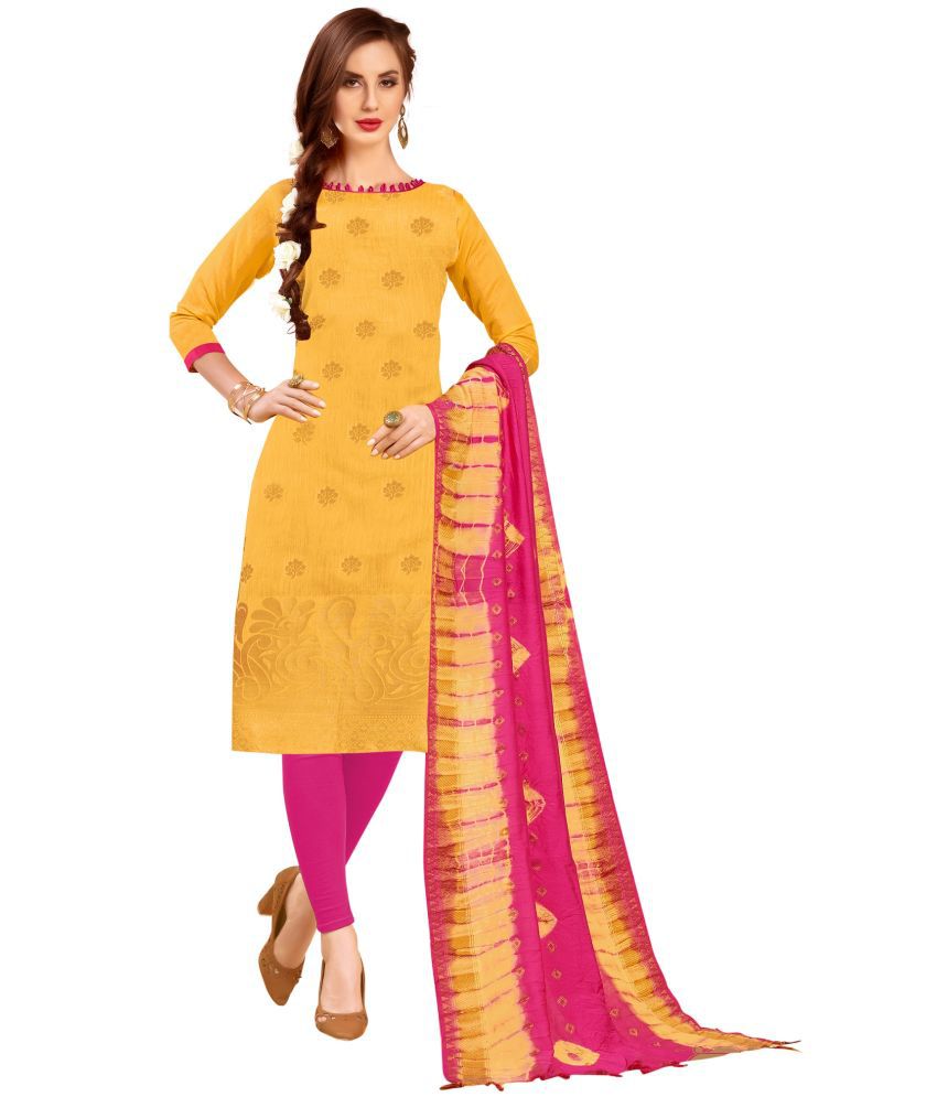    			Royal Palm - Unstitched Yellow Cotton Dress Material ( Pack of 1 )