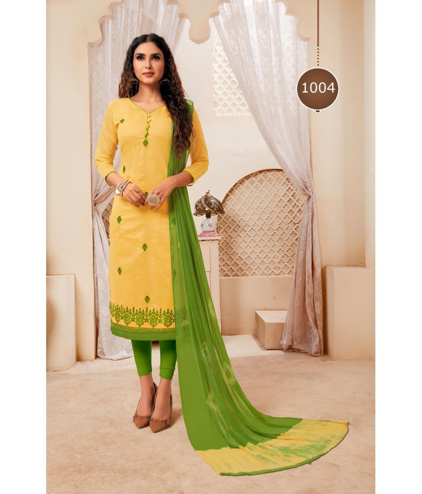     			Royal Palm - Unstitched Yellow Silk Blend Dress Material ( Pack of 1 )