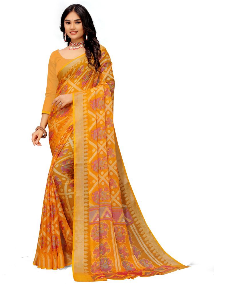     			Sitanjali Lifestyle - Yellow Brasso Saree With Blouse Piece ( Pack of 1 )