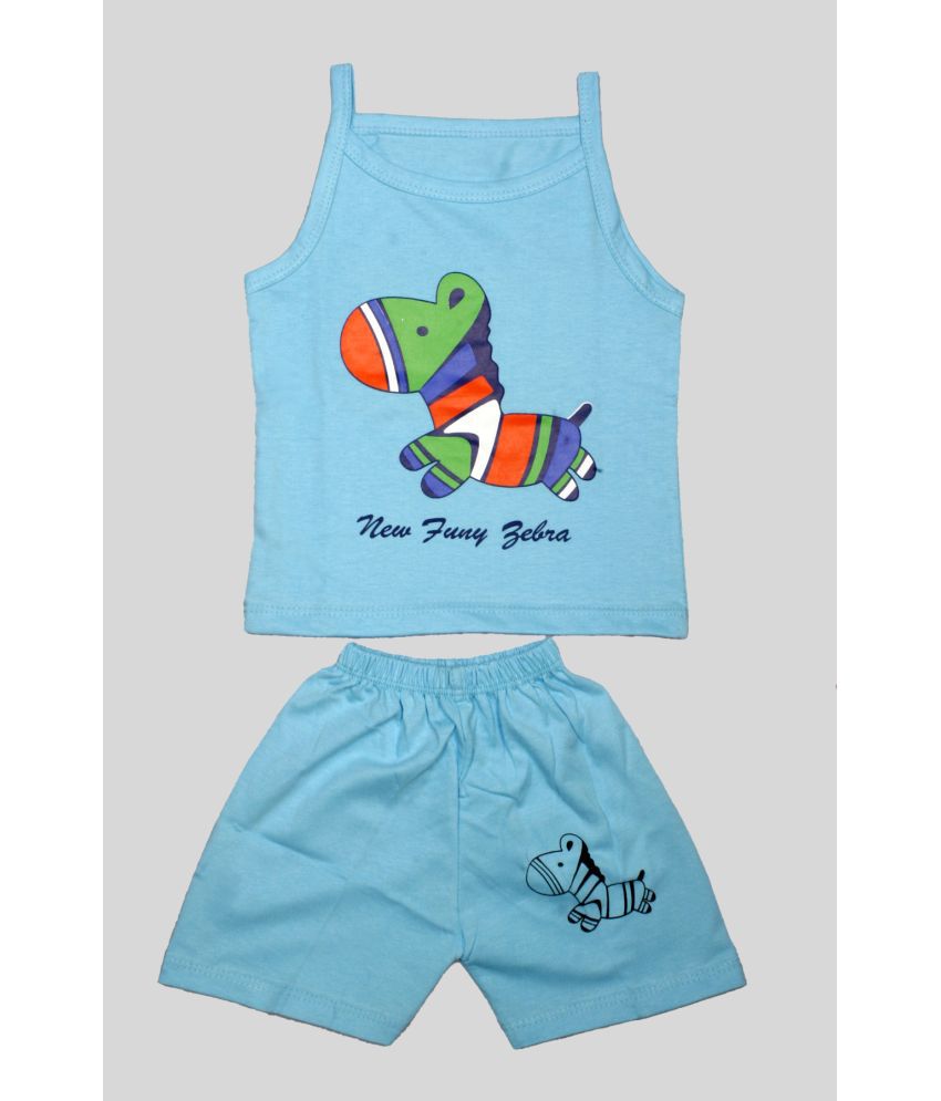     			TRITI - Blue Cotton Girls Top With Shorts ( Pack of 1 )