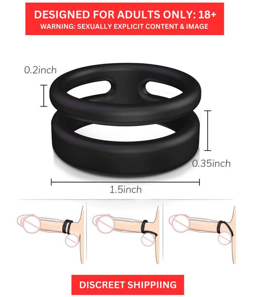     			Black Color Double Ring Style Penis Cock Ring - Strengthening and Time Enhancing for Long-Lasting Erection with Kaamraj Lube Free