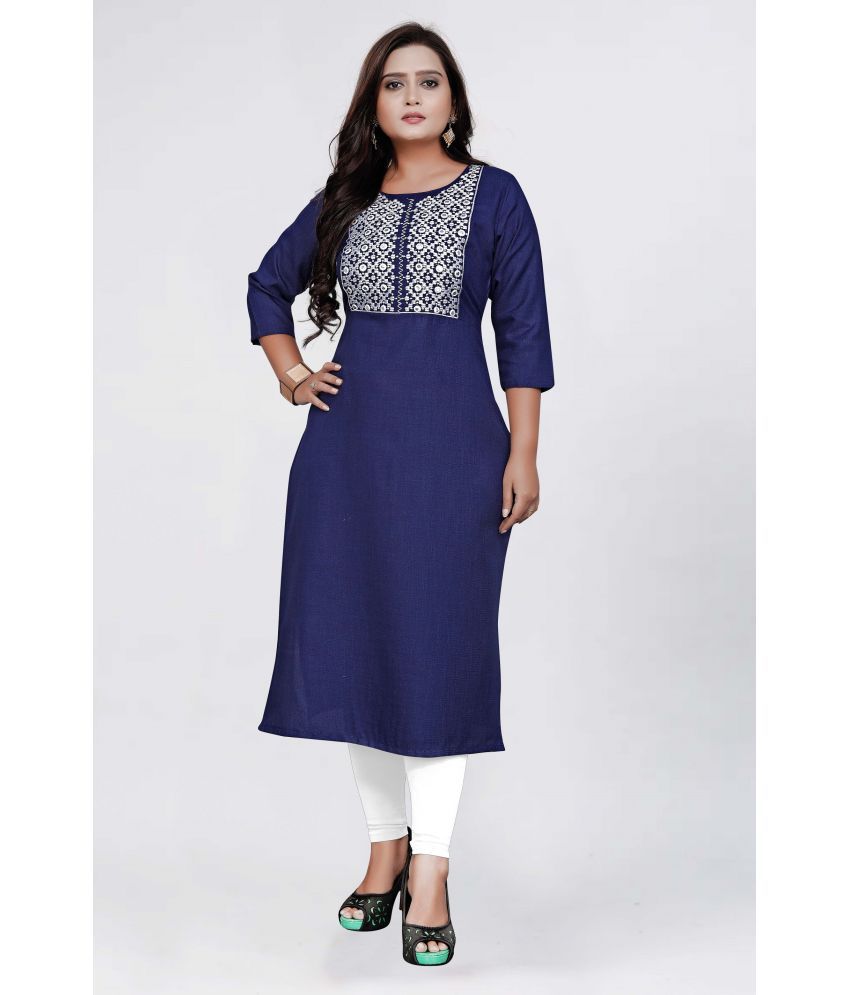     			Jiya Enterprise - Navy Cotton Blend Women's Straight Kurti ( Pack of 1 )