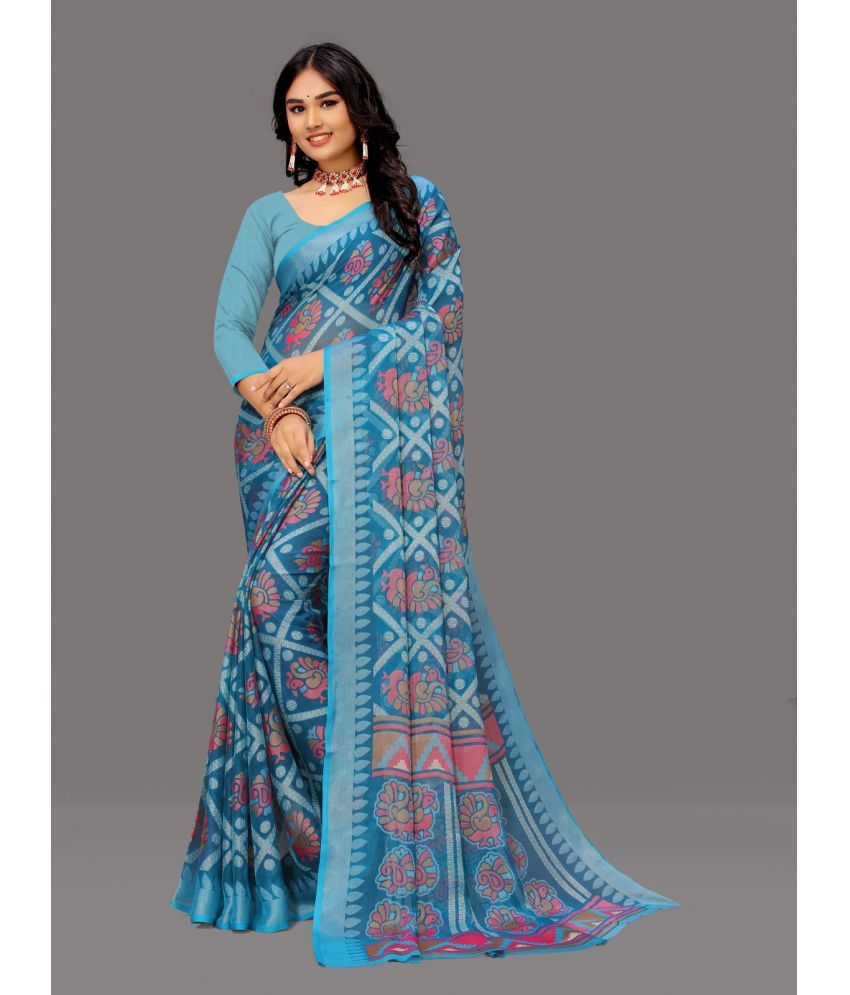     			Sanjana Silk - SkyBlue Brasso Saree With Blouse Piece ( Pack of 1 )