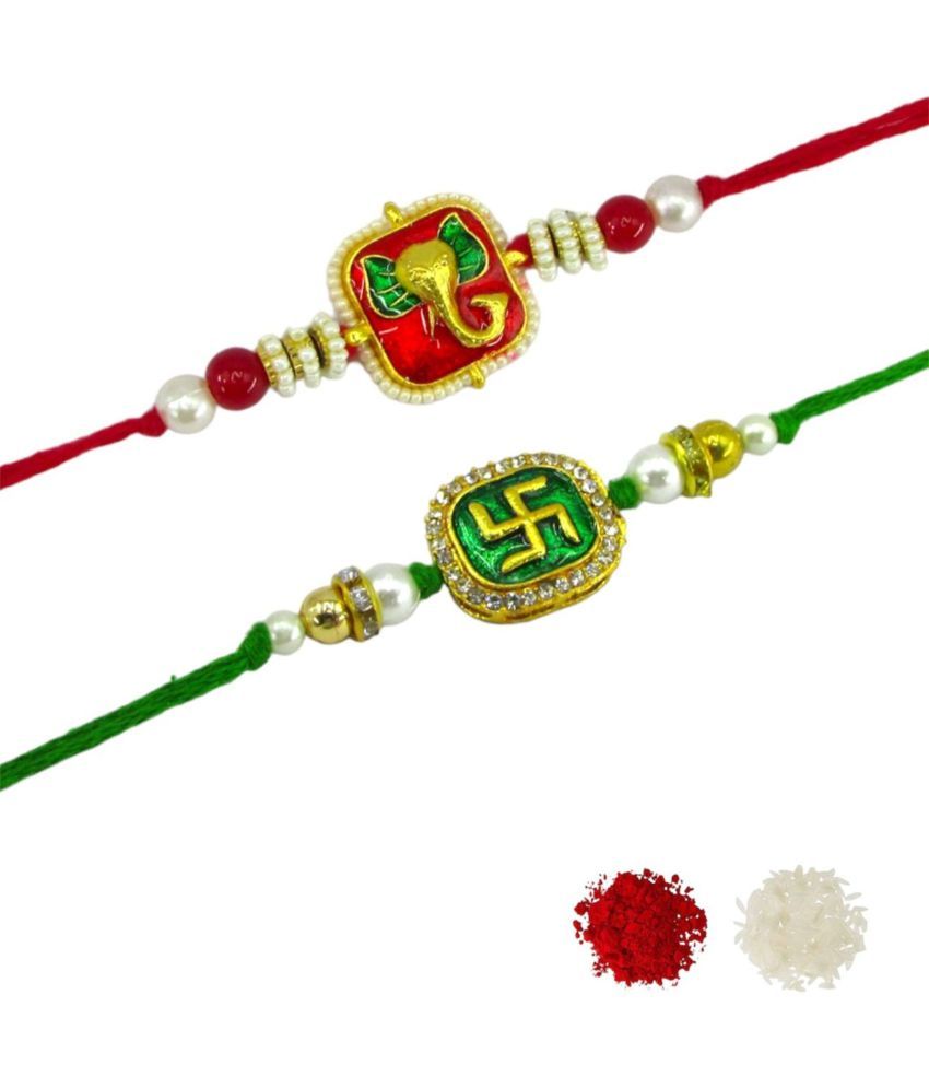     			THRIFTKART Bhai Rakhi Multicolour SWASTIK/Ganesh JI Rakhi Pack of 2