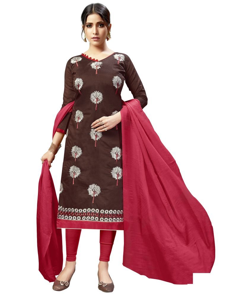     			Aika - Unstitched Coffee Chanderi Dress Material ( Pack of 1 )