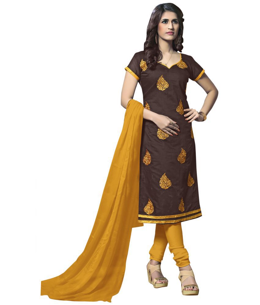     			Apnisha - Unstitched Brown Chanderi Dress Material ( Pack of 1 )
