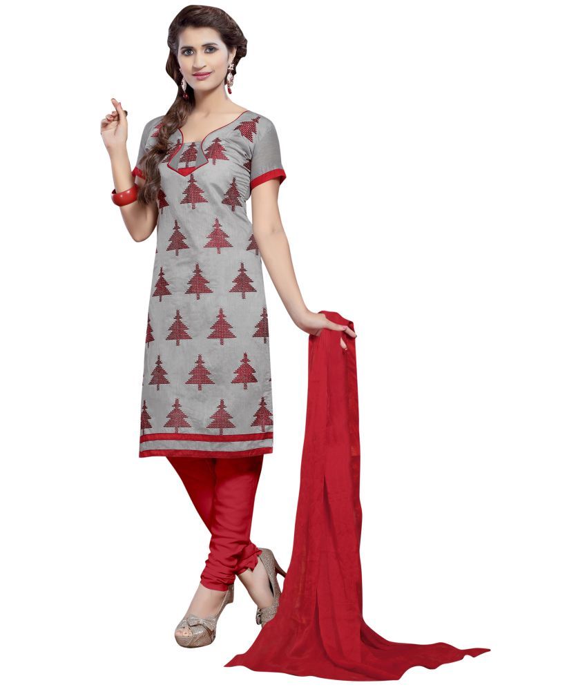     			Apnisha - Unstitched Light Grey Chanderi Dress Material ( Pack of 1 )