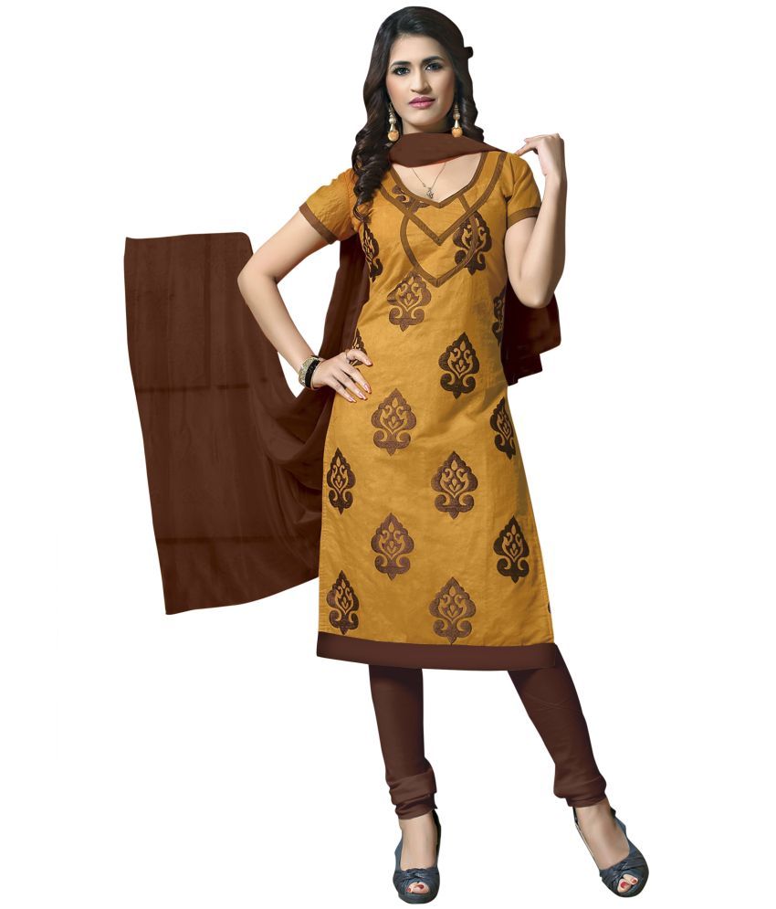     			Apnisha - Unstitched Mustard Chanderi Dress Material ( Pack of 1 )