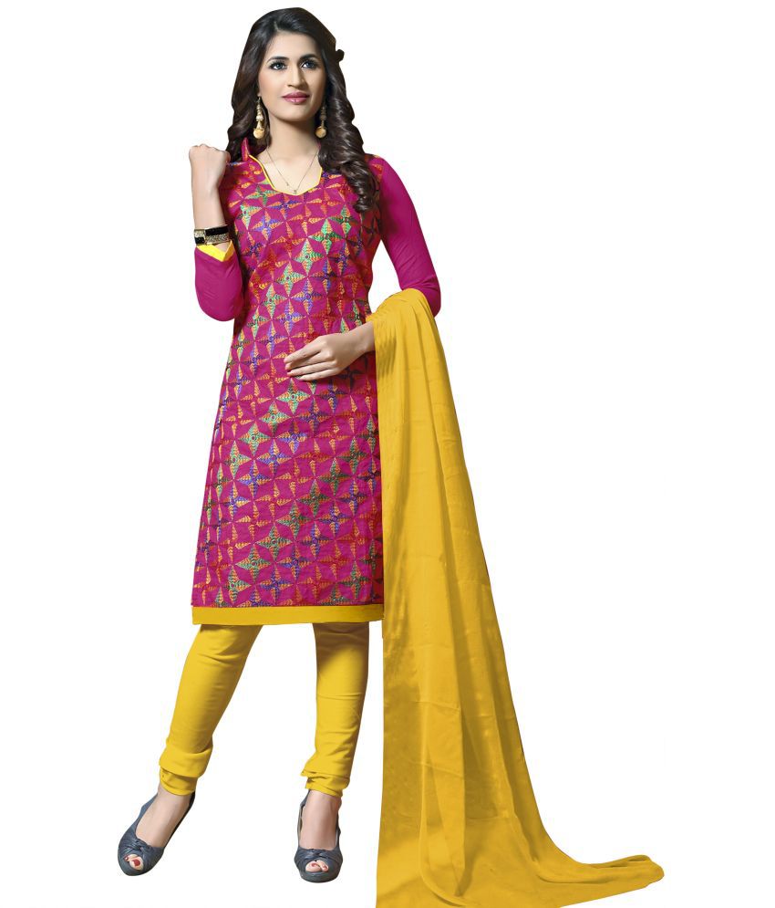     			Apnisha - Unstitched Pink Chanderi Dress Material ( Pack of 1 )