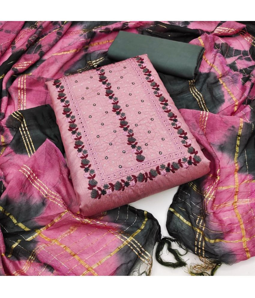     			Apnisha - Unstitched Pink Silk Dress Material ( Pack of 1 )