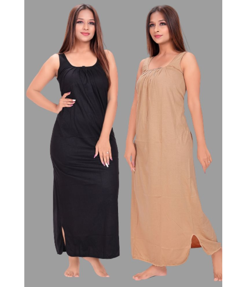     			BROUZZZ4U - Beige Cotton Women's Nightwear Nighty & Night Gowns ( Pack of 2 )