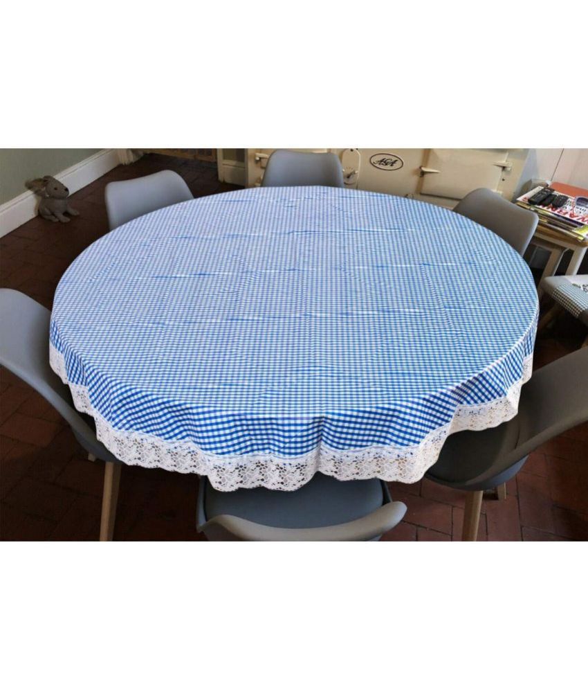     			HOMETALES Checks PVC 4 Seater Round Table Cover ( 152 x 152 ) cm Pack of 1 Blue