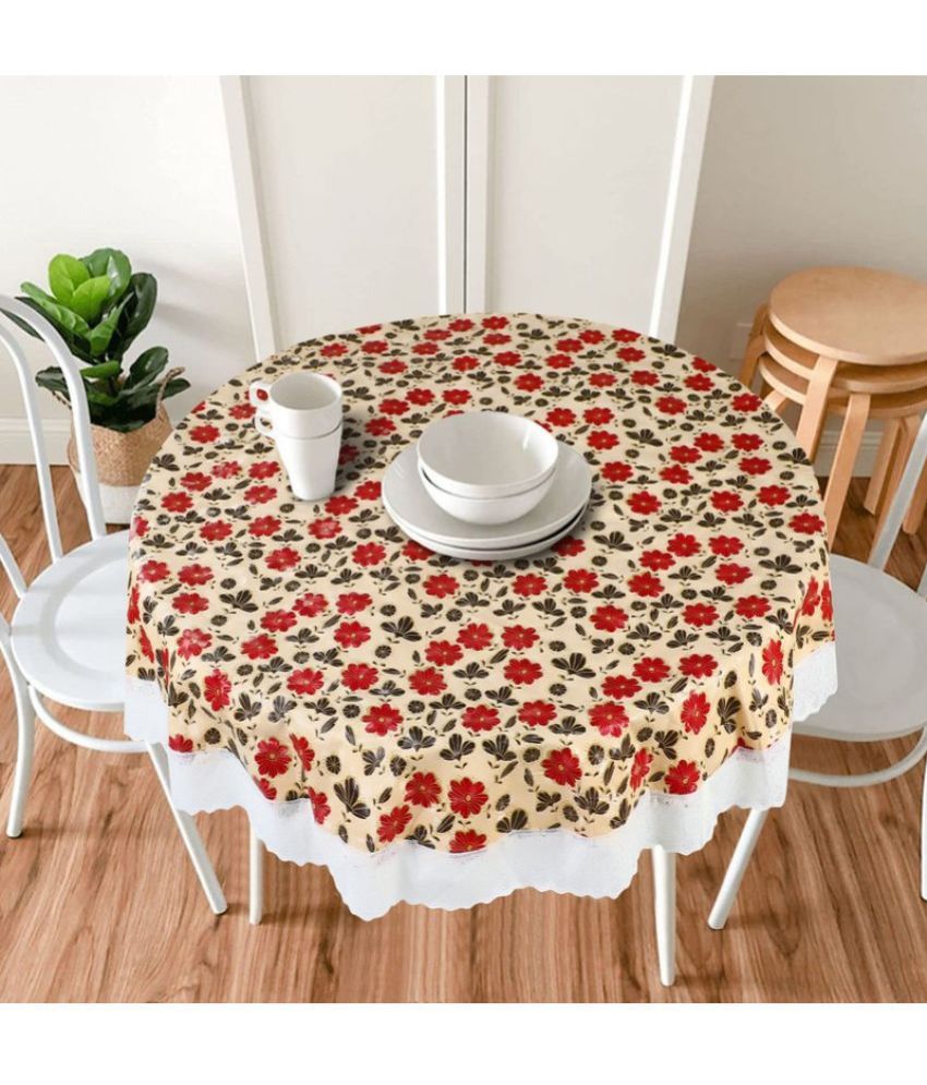     			HOMETALES Printed PVC 4 Seater Round Table Cover ( 152 x 152 ) cm Pack of 1 Beige