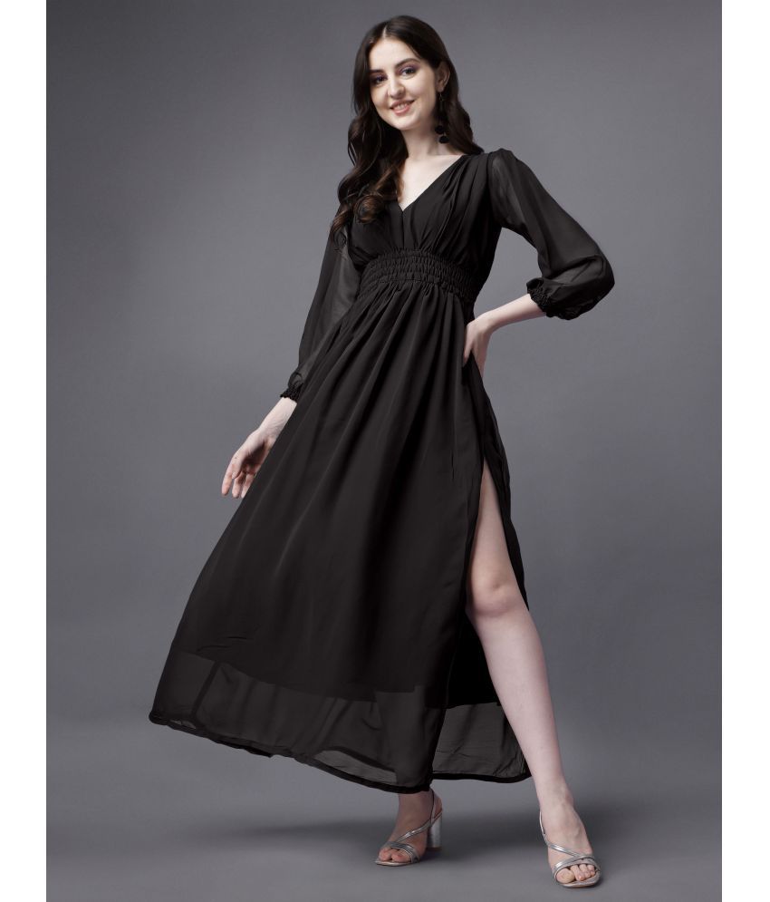     			JASH CREATION - Black Georgette Women's Side Slit Dress ( Pack of 1 )