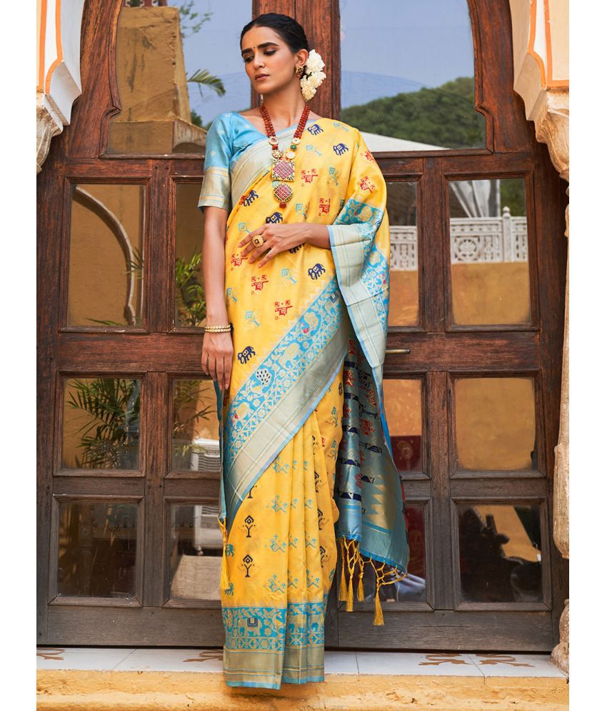     			Janasya - Yellow Cotton Silk Saree With Blouse Piece ( Pack of 1 )