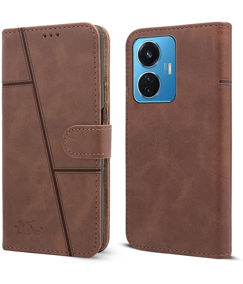     			Shining Stars - Brown Flip Cover Artificial Leather Compatible For Vivo Y55s ( Pack of 1 )