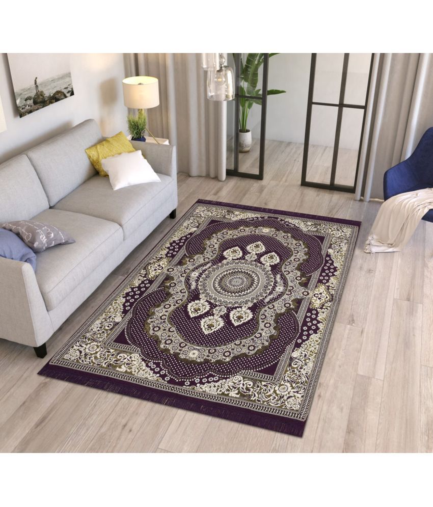     			FURNISHING HUT Purple Cotton Carpet Abstract 5x7 Ft