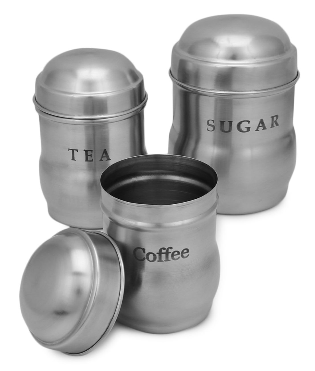     			HOMETALES - TCS Container Set Steel Silver Tea/Coffee/Sugar Container ( Set of 3 )