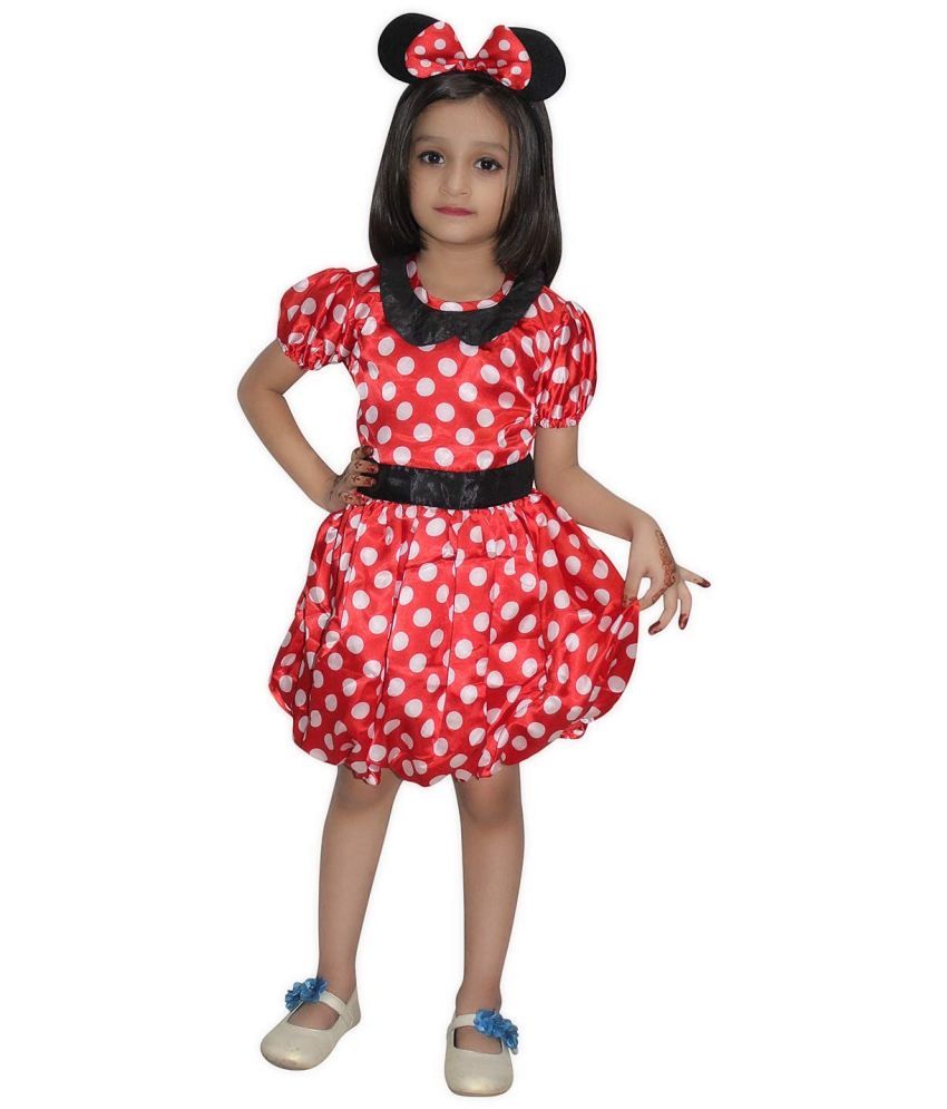     			Kaku Fancy Dresses Minnie Girl Cartoon Costume -Red & White, 3-4 Years