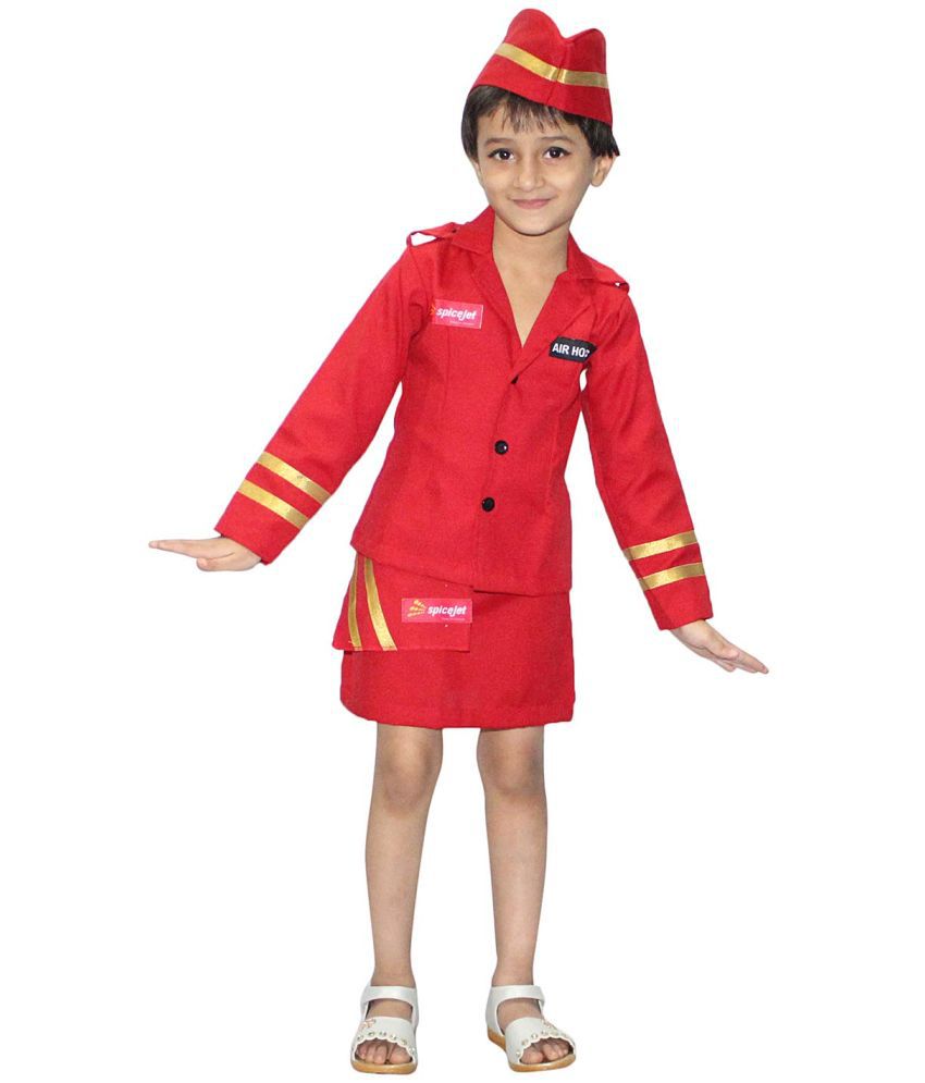     			Kaku Fancy Dresses Our Community Helper Air Hostess Costume -White & Red, 7-8 Years, For Girls
