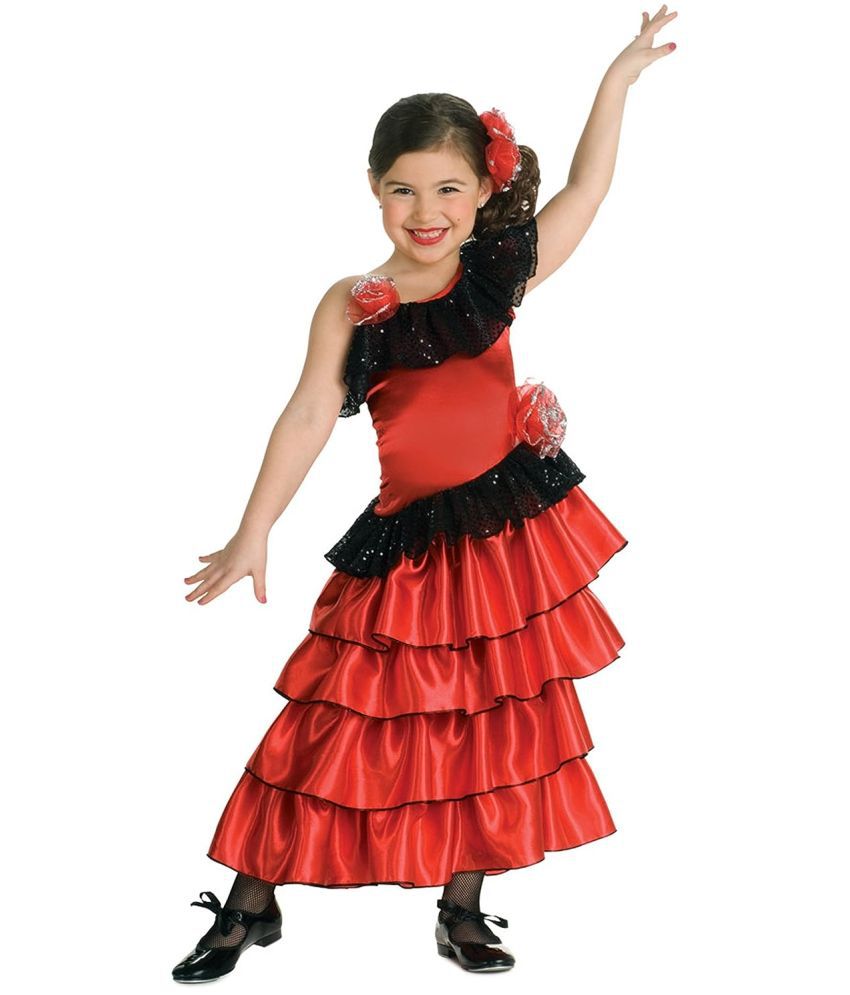     			Kaku Fancy Dresses Spanish Girl Global Ethnic Costume -Red & Black, 7-8 Year