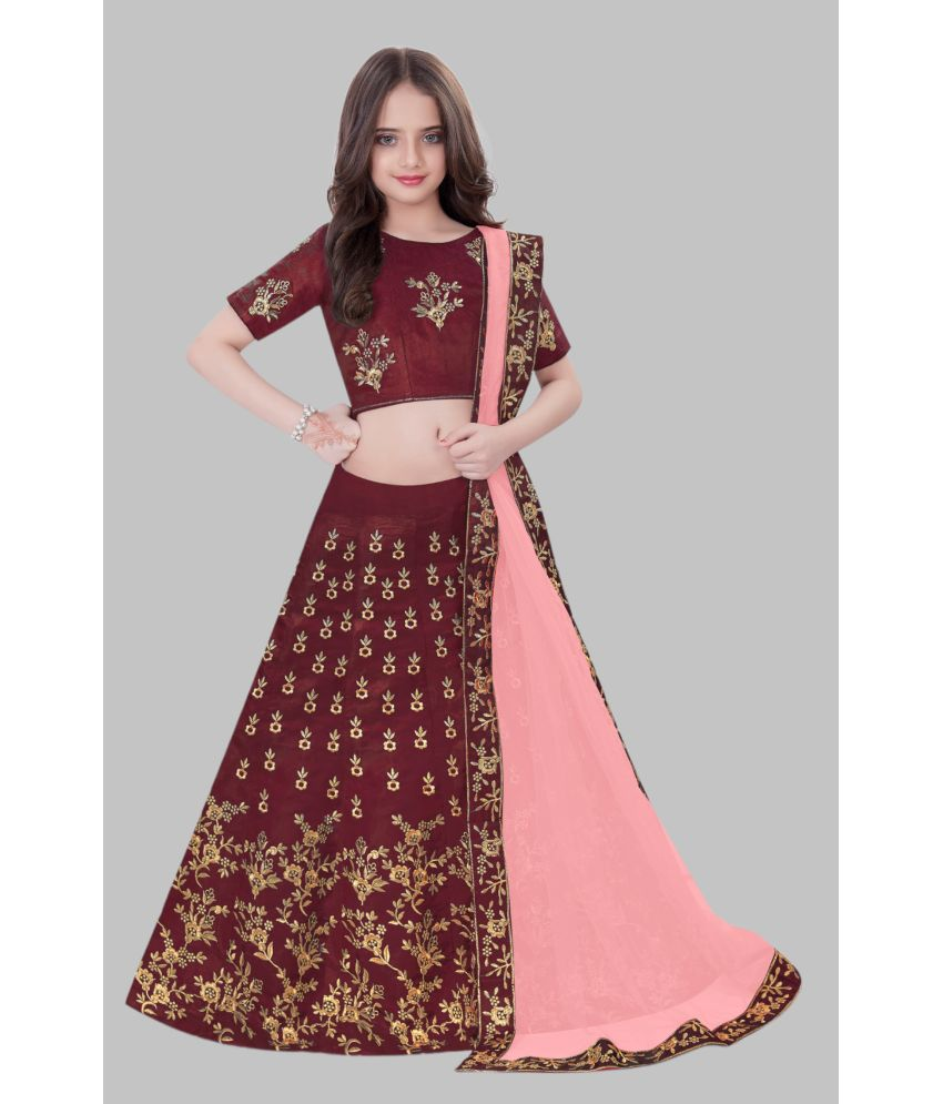     			MATHAE - Maroon Satin Girls Lehenga Choli Set ( Pack of 1 )