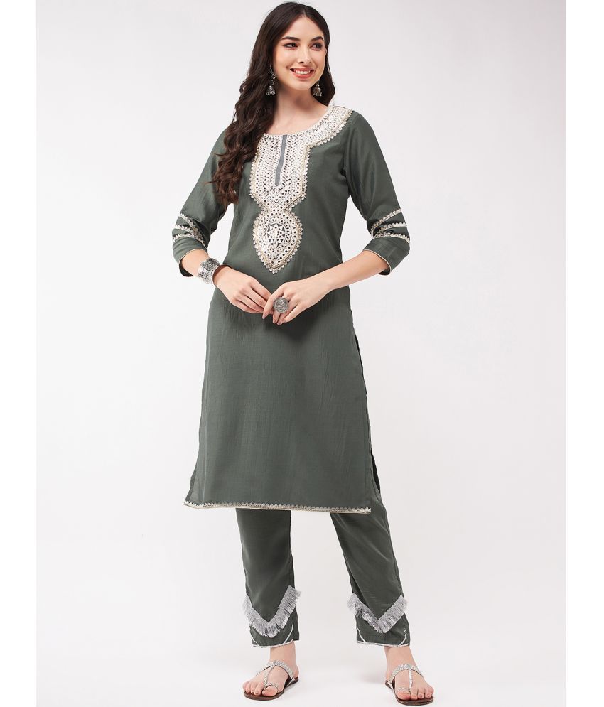     			Pannkh - Green Art Silk Women's Straight Kurti ( Pack of 1 )