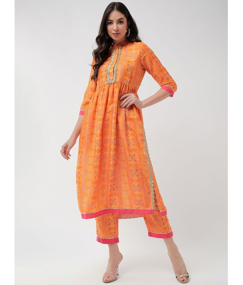     			Pannkh - Orange Polyester Women's Nayra Kurti ( Pack of 1 )