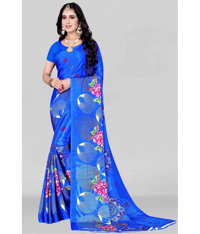     			Vibhagyaa - Blue Crepe Saree With Blouse Piece ( Pack of 1 )