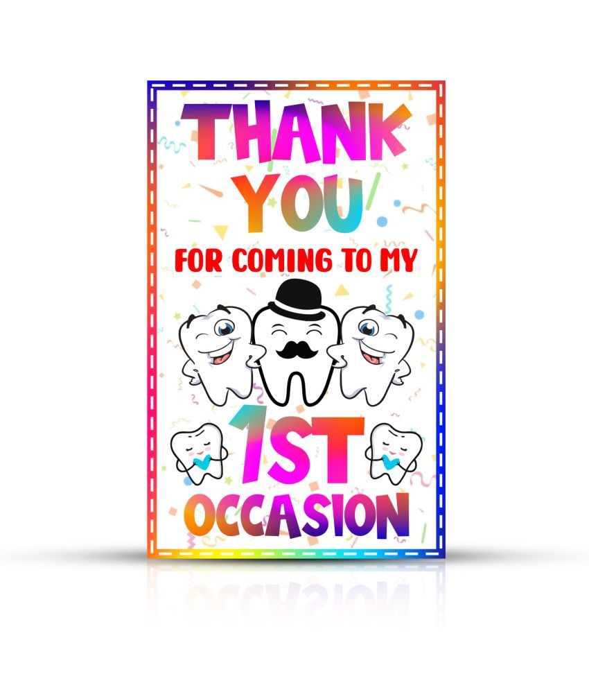     			Zyozi First Tooth Ceremony Thank You Tags, Multi Color Tooth Theme Thank You Label Tags for Thanks Giving Favor (Pack of 50)