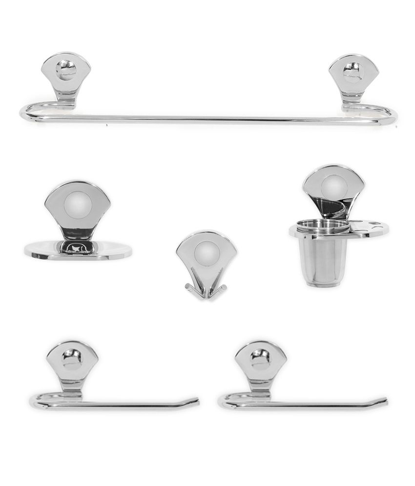     			HOMETALES - Stainless Steel Elegant Bathroom Accessories Set of 6 ( Towel Rod, Towel Ring, Tooth Brush holder, Soap Dish, Paper Holder & Robe Hook )