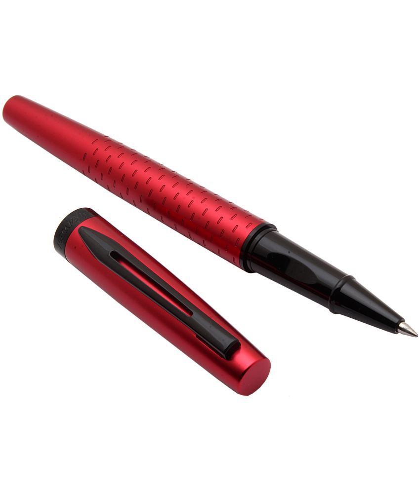    			Dikawen 8076 Imperial Red Metal Body Rollerball Pen Black Trims & Blue Refill