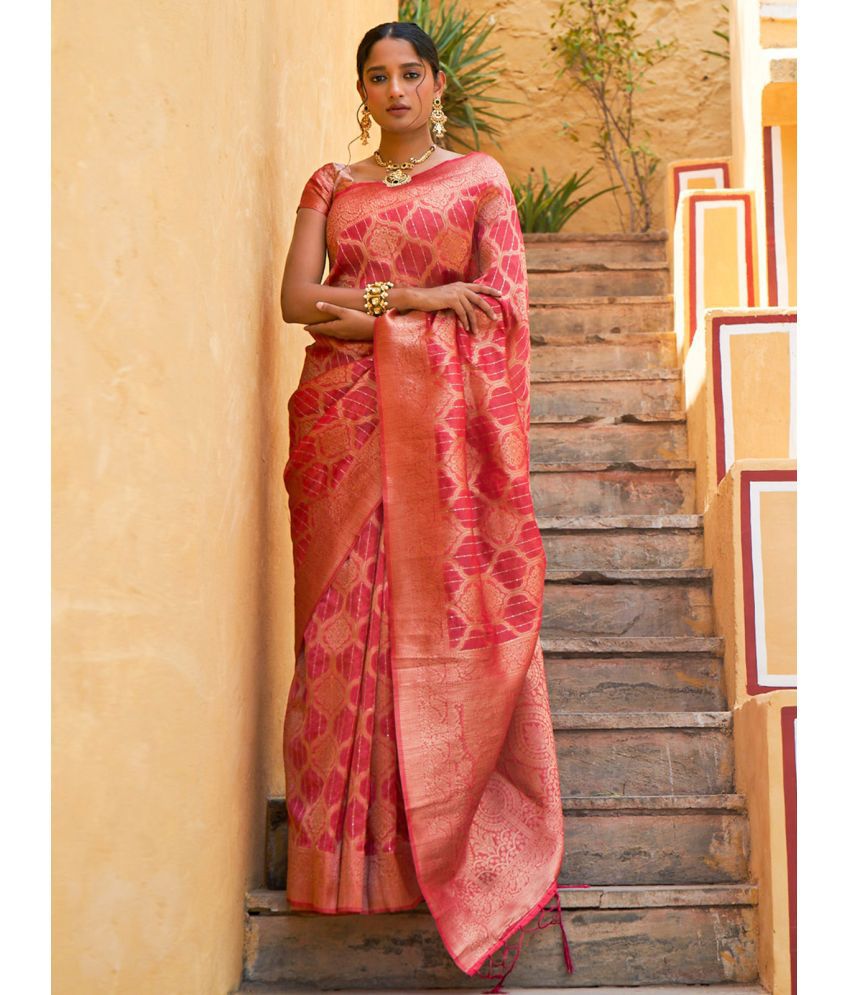     			Janasya - Pink Organza Saree With Blouse Piece ( Pack of 1 )