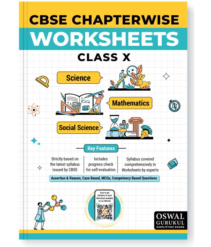     			Oswal - Gurukul CBSE Chaptewrwise Worksheets for Class 10 Exam 2024 - Science, Social Science, Maths (Competency Focused Questions, MCQs, Case, Assert